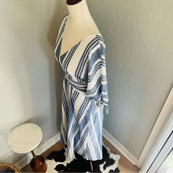 June & Hudson Tie Sleeve Striped Midi Dress, Blue/White, Size XL, NWOT - Picture 6 of 13